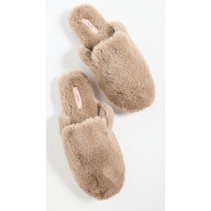 Eberjey Plush Slide Slippers Taupe Size L EUC